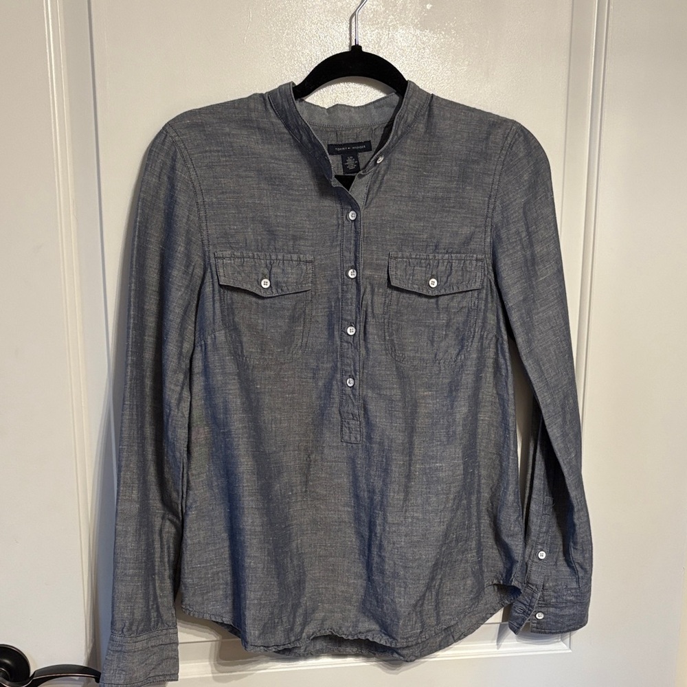 Tommy Hilfiger Women’s Dark Blue Casual Henley Button Up Top Size SP Cottagecore